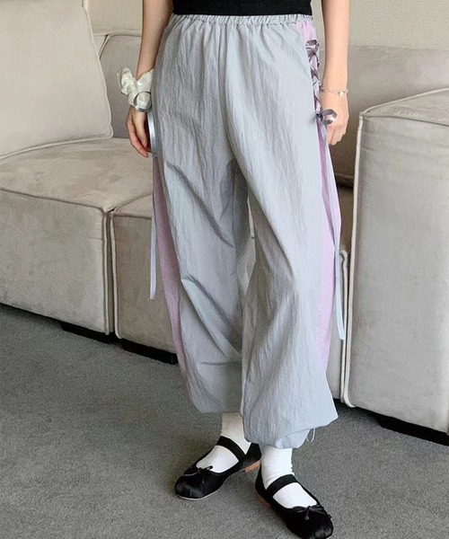 GLAMOROUS JANE(グラマラスジェーン)の「サイドレースアップバイカラーワイドパンツ(その他パンツ・レディース・グレー/ブラック/ピンク・FREE)」の10枚目の写真
