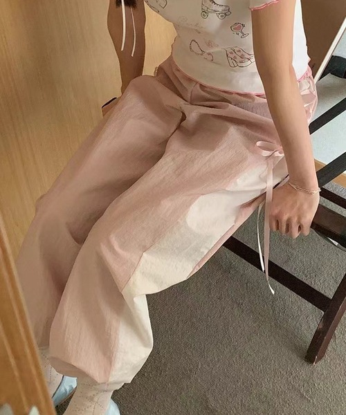GLAMOROUS JANE(グラマラスジェーン)の「サイドレースアップバイカラーワイドパンツ(その他パンツ・レディース・グレー/ブラック/ピンク・FREE)」の12枚目の写真