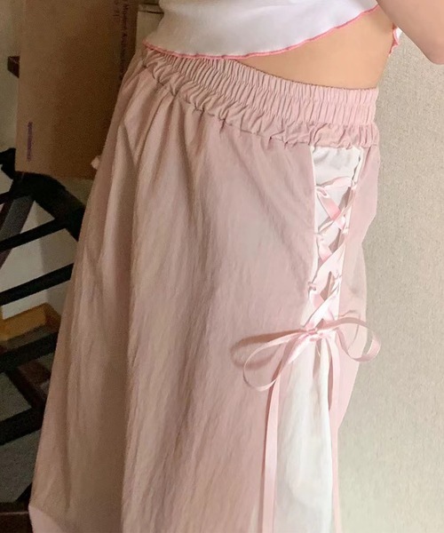 GLAMOROUS JANE(グラマラスジェーン)の「サイドレースアップバイカラーワイドパンツ(その他パンツ・レディース・グレー/ブラック/ピンク・FREE)」の15枚目の写真