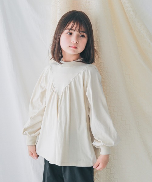 NHT（エヌエイチティー）の「NHT/エヌエイチティー サンカクヨークロングＴシャツ（Tシャツ/カットソー・キッズ・アイボリー/ブラック・120cm/130cm/140cm/150cm/160cm/110cm）」の1枚目の写真