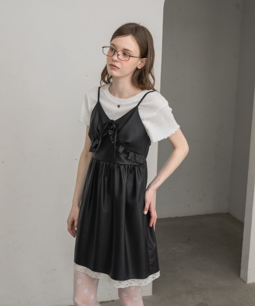 代引き手数料無料 leather frill onepiece／レザーフリルキャミワンピース 犬服・アクセサリー