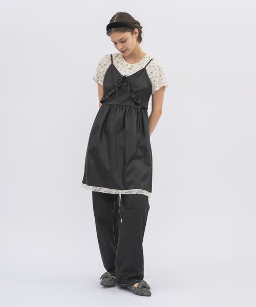 セール】leather frill onepiece／レザーフリルキャミワンピース