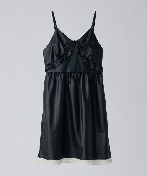 idem(イデム)の「leather frill onepiece/レザーフリルキャミワンピース(ワンピース・レディース・ブラック/ベージュ・FREE)」の17枚目の写真
