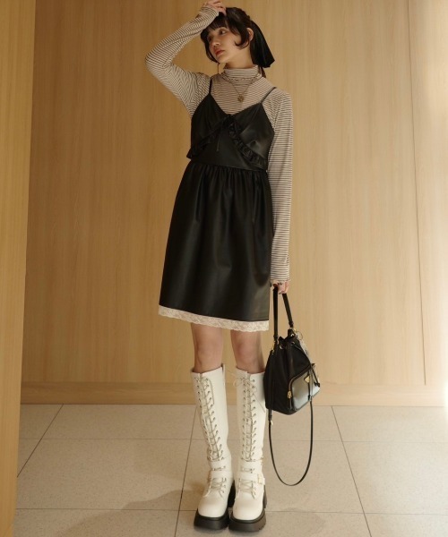 leather frill onepiece／レザーフリルキャミワンピース