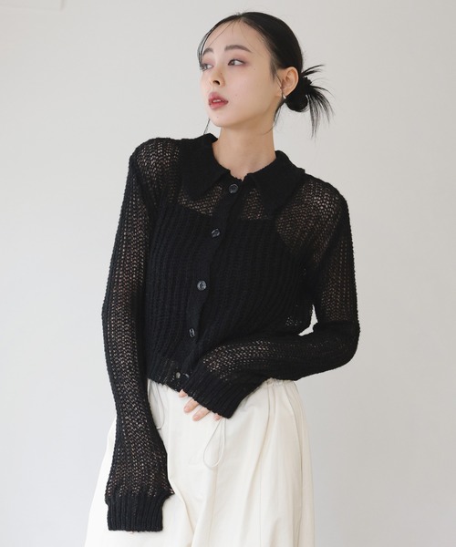 新品未使用　☆CYAN TOKYO☆　透かし編みポロニットカーデ CYAN TOKYO / 透かし編みポロカーディガン | anouk