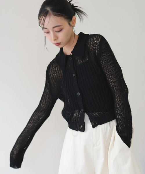 透かし編みポロニットカーディガン（ニット/セーター）｜LIAN（リアン