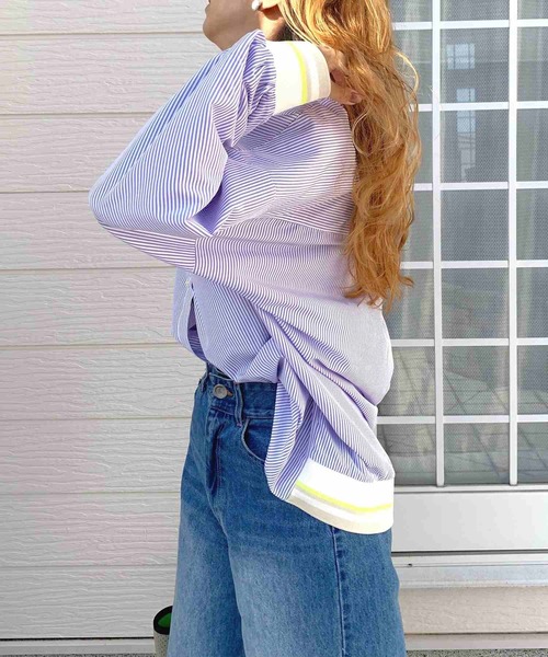 Q（キュー）の「リブドッキングシャツ（シャツ/ブラウス・レディース・ホワイト/ネイビー系/パープル系/ブルー系その他・MEDIUM）」の4枚目の写真