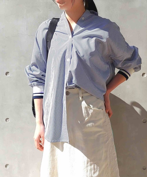 Q（キュー）の「リブドッキングシャツ（シャツ/ブラウス・レディース・ホワイト/ネイビー系/パープル系/ブルー系その他・MEDIUM）」の20枚目の写真