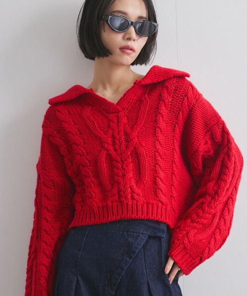 【ENIM BY VICKY】ロービングケーブルクロップドニット《手洗い可能》（ニット/セーター）｜ENIM BY VICKY（エニムバイビッキー）