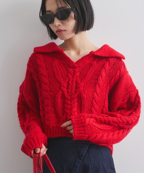 【ENIM BY VICKY】ロービングケーブルクロップドニット《手洗い可能》（ニット/セーター）｜ENIM BY VICKY（エニムバイビッキー）