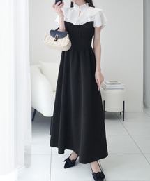 mily bilet（ミウィビレット）の「【mily bilet】1枚でレディな華やぎスタイル。フレンチブラウスドッキングワンピース（ワンピース）」
