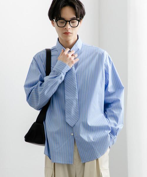 SENSE OF PLACE by URBAN RESEARCH（センスオブプレイスバイアーバンリサーチ）の「『ユニセックス』ストライプレギュラーカラーネクタイシャツ（シャツ/ブラウス・メンズ・ブルー/ライトブルー・MEDIUM/LARGE）」の4枚目の写真
