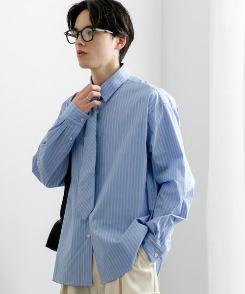 SENSE OF PLACE by URBAN RESEARCH（センスオブプレイスバイアーバンリサーチ）の「『ユニセックス』ストライプレギュラーカラーネクタイシャツ（シャツ/ブラウス・メンズ・ブルー/ライトブルー・MEDIUM/LARGE）」の5枚目の写真