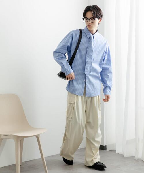 SENSE OF PLACE by URBAN RESEARCH（センスオブプレイスバイアーバンリサーチ）の「『ユニセックス』ストライプレギュラーカラーネクタイシャツ（シャツ/ブラウス・メンズ・ブルー/ライトブルー・MEDIUM/LARGE）」の7枚目の写真