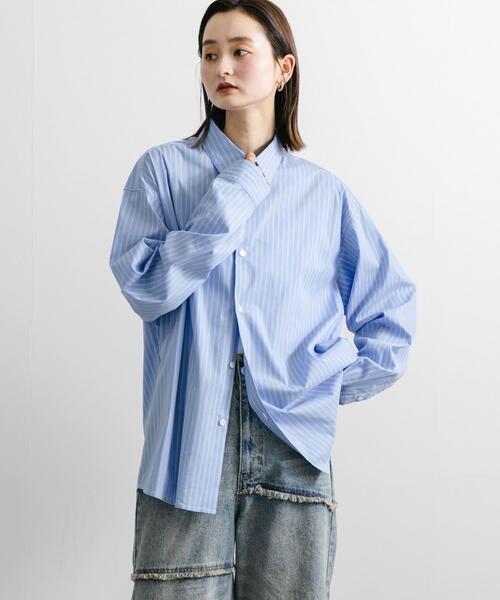 SENSE OF PLACE by URBAN RESEARCH（センスオブプレイスバイアーバンリサーチ）の「『ユニセックス』ストライプレギュラーカラーネクタイシャツ（シャツ/ブラウス・メンズ・ブルー/ライトブルー・MEDIUM/LARGE）」の9枚目の写真