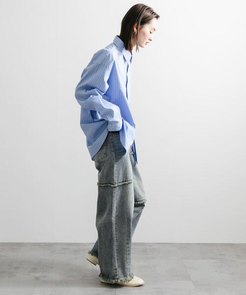 SENSE OF PLACE by URBAN RESEARCH（センスオブプレイスバイアーバンリサーチ）の「『ユニセックス』ストライプレギュラーカラーネクタイシャツ（シャツ/ブラウス・メンズ・ブルー/ライトブルー・MEDIUM/LARGE）」の13枚目の写真