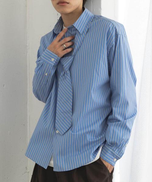 SENSE OF PLACE by URBAN RESEARCH（センスオブプレイスバイアーバンリサーチ）の「『ユニセックス』ストライプレギュラーカラーネクタイシャツ（シャツ/ブラウス・メンズ・ブルー/ライトブルー・MEDIUM/LARGE）」の14枚目の写真
