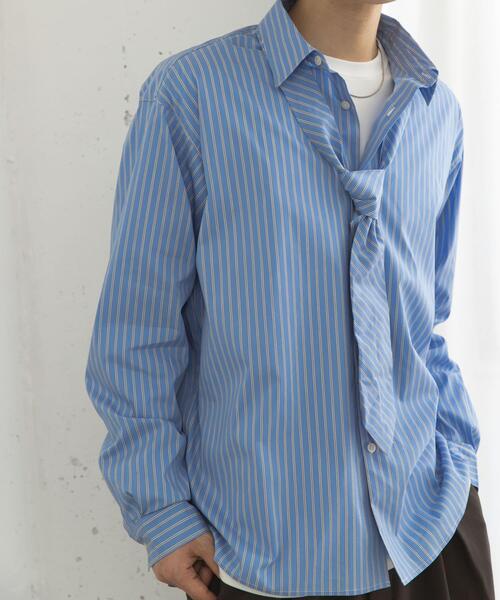SENSE OF PLACE by URBAN RESEARCH（センスオブプレイスバイアーバンリサーチ）の「『ユニセックス』ストライプレギュラーカラーネクタイシャツ（シャツ/ブラウス・メンズ・ブルー/ライトブルー・MEDIUM/LARGE）」の15枚目の写真
