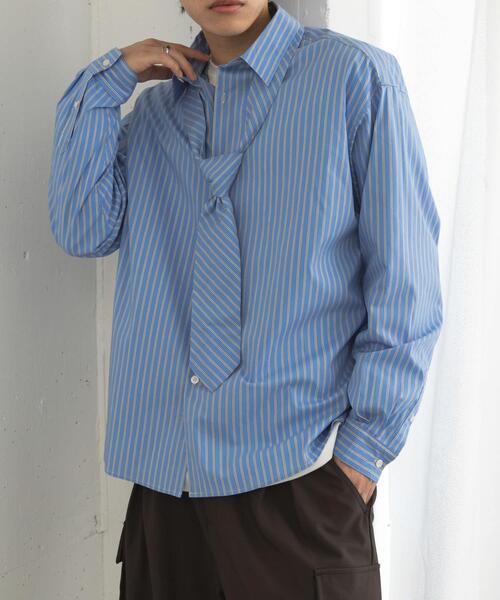 SENSE OF PLACE by URBAN RESEARCH（センスオブプレイスバイアーバンリサーチ）の「『ユニセックス』ストライプレギュラーカラーネクタイシャツ（シャツ/ブラウス・メンズ・ブルー/ライトブルー・MEDIUM/LARGE）」の17枚目の写真