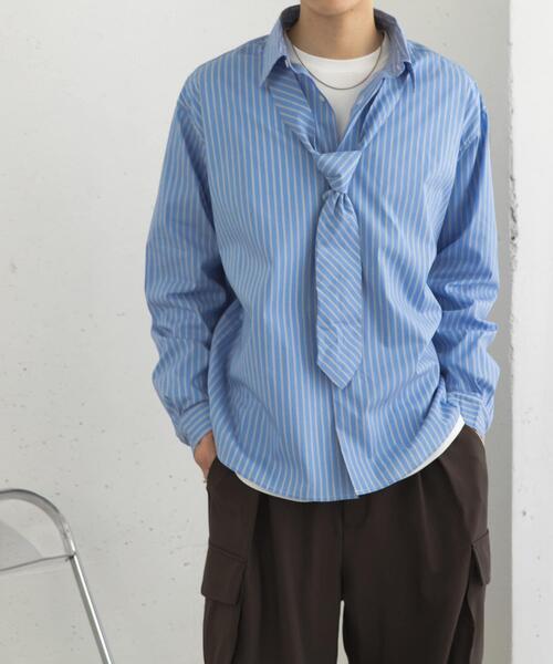 SENSE OF PLACE by URBAN RESEARCH（センスオブプレイスバイアーバンリサーチ）の「『ユニセックス』ストライプレギュラーカラーネクタイシャツ（シャツ/ブラウス・メンズ・ブルー/ライトブルー・MEDIUM/LARGE）」の18枚目の写真