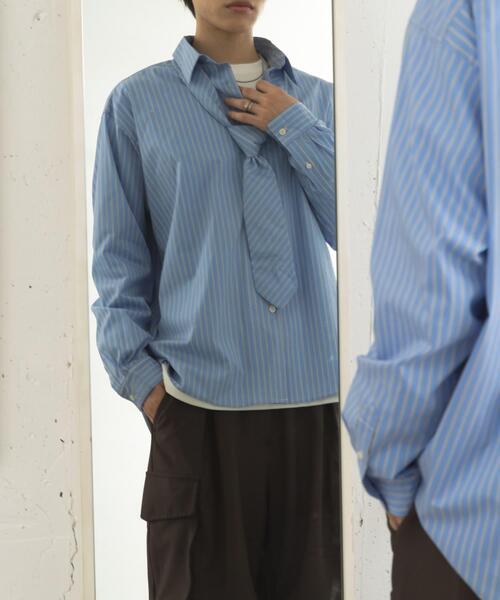 SENSE OF PLACE by URBAN RESEARCH（センスオブプレイスバイアーバンリサーチ）の「『ユニセックス』ストライプレギュラーカラーネクタイシャツ（シャツ/ブラウス・メンズ・ブルー/ライトブルー・MEDIUM/LARGE）」の20枚目の写真