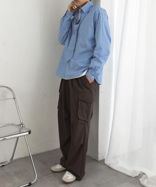 SENSE OF PLACE by URBAN RESEARCH（センスオブプレイスバイアーバンリサーチ）の「『ユニセックス』ストライプレギュラーカラーネクタイシャツ（シャツ/ブラウス・メンズ・ブルー/ライトブルー・MEDIUM/LARGE）」の22枚目の写真