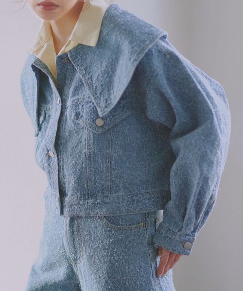 KOBE LETTUCE（コウベレタス）の「ビッグカラーツイードデニムジャケット（デニムジャケット・レディース・ブルー/ライトブルー・M）」の2枚目の写真