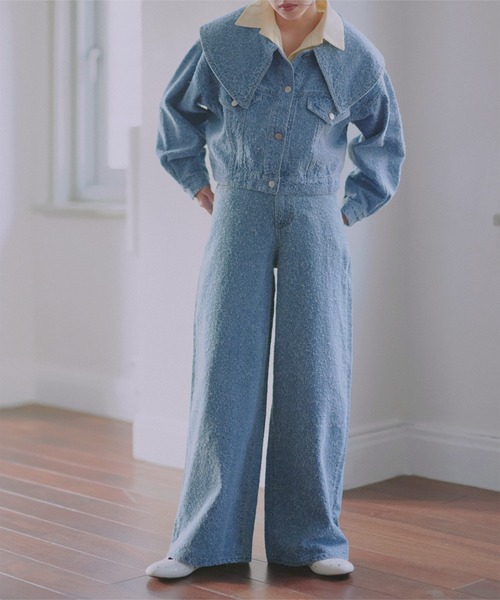 KOBE LETTUCE（コウベレタス）の「ビッグカラーツイードデニムジャケット（デニムジャケット・レディース・ブルー/ライトブルー・M）」の3枚目の写真