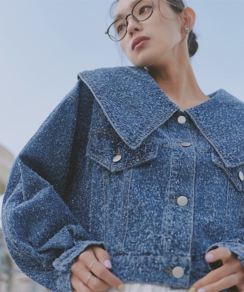 KOBE LETTUCE（コウベレタス）の「ビッグカラーツイードデニムジャケット（デニムジャケット・レディース・ブルー/ライトブルー・M）」の7枚目の写真