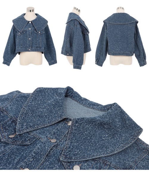 KOBE LETTUCE（コウベレタス）の「ビッグカラーツイードデニムジャケット（デニムジャケット・レディース・ブルー/ライトブルー・M）」の9枚目の写真
