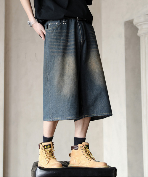 neos(ネオス)の「【neos】ルーズシルエット ヴィンテージライク オーバーダイ 7分丈 バギー バミューダ デニム ハーフパンツ(デニムパンツ・メンズ・ダークインディゴブルー/ネイビー/ブラック・MEDIUM/LARGE/X-LARGE/SMALL)」の10枚目の写真