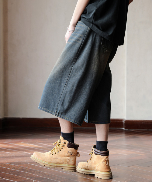 neos(ネオス)の「【neos】ルーズシルエット ヴィンテージライク オーバーダイ 7分丈 バギー バミューダ デニム ハーフパンツ(デニムパンツ・メンズ・ダークインディゴブルー/ネイビー/ブラック・MEDIUM/LARGE/X-LARGE/SMALL)」の14枚目の写真