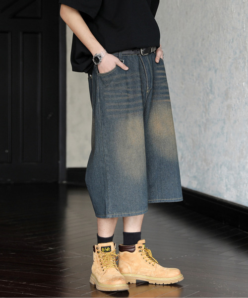 neos(ネオス)の「【neos】ルーズシルエット ヴィンテージライク オーバーダイ 7分丈 バギー バミューダ デニム ハーフパンツ(デニムパンツ・メンズ・ダークインディゴブルー/ネイビー/ブラック・MEDIUM/LARGE/X-LARGE/SMALL)」の15枚目の写真