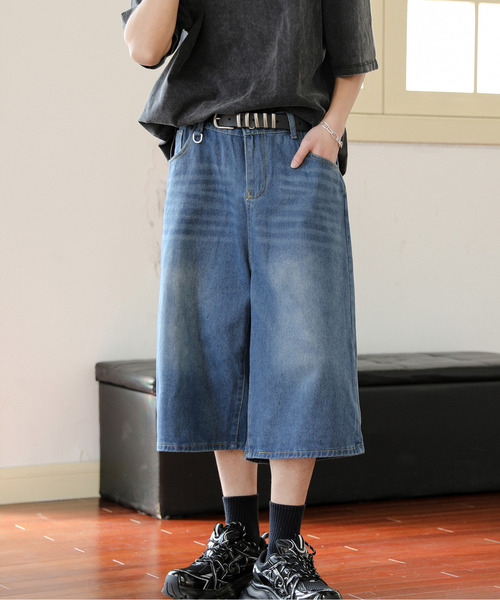 neos(ネオス)の「【neos】ルーズシルエット ヴィンテージライク オーバーダイ 7分丈 バギー バミューダ デニム ハーフパンツ(デニムパンツ・メンズ・ダークインディゴブルー/ネイビー/ブラック・MEDIUM/LARGE/X-LARGE/SMALL)」の16枚目の写真