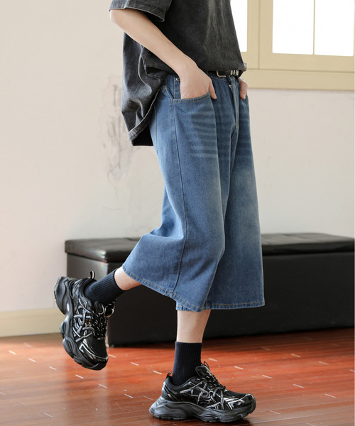 neos(ネオス)の「【neos】ルーズシルエット ヴィンテージライク オーバーダイ 7分丈 バギー バミューダ デニム ハーフパンツ(デニムパンツ・メンズ・ダークインディゴブルー/ネイビー/ブラック・MEDIUM/LARGE/X-LARGE/SMALL)」の18枚目の写真