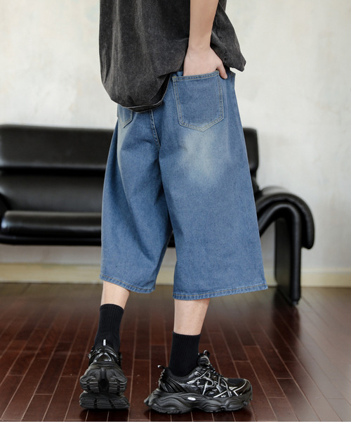 neos(ネオス)の「【neos】ルーズシルエット ヴィンテージライク オーバーダイ 7分丈 バギー バミューダ デニム ハーフパンツ(デニムパンツ・メンズ・ダークインディゴブルー/ネイビー/ブラック・MEDIUM/LARGE/X-LARGE/SMALL)」の20枚目の写真