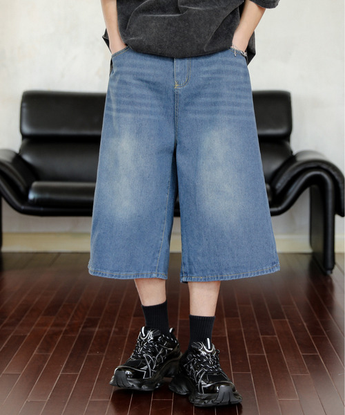 neos(ネオス)の「【neos】ルーズシルエット ヴィンテージライク オーバーダイ 7分丈 バギー バミューダ デニム ハーフパンツ(デニムパンツ・メンズ・ダークインディゴブルー/ネイビー/ブラック・MEDIUM/LARGE/X-LARGE/SMALL)」の21枚目の写真