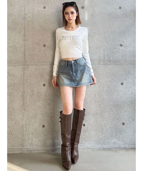 GYDA（ジェイダ）の「FADITALラインストーンニットトップス（ニット/セーター・レディース・ピンク/ブラック/オフホワイト・FREE）」の5枚目の写真