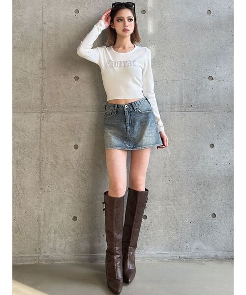 GYDA（ジェイダ）の「FADITALラインストーンニットトップス（ニット/セーター・レディース・ピンク/ブラック/オフホワイト・FREE）」の6枚目の写真