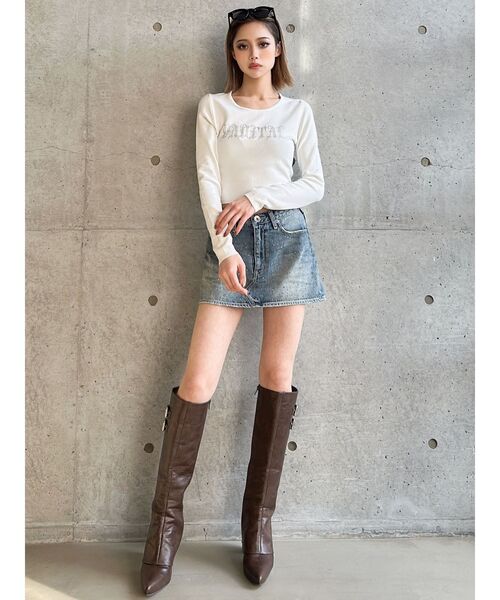 GYDA（ジェイダ）の「FADITALラインストーンニットトップス（ニット/セーター・レディース・ピンク/ブラック/オフホワイト・FREE）」の7枚目の写真