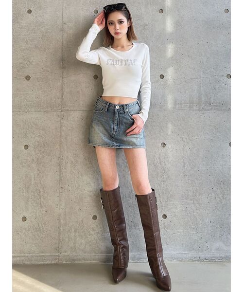 GYDA（ジェイダ）の「FADITALラインストーンニットトップス（ニット/セーター・レディース・ピンク/ブラック/オフホワイト・FREE）」の8枚目の写真