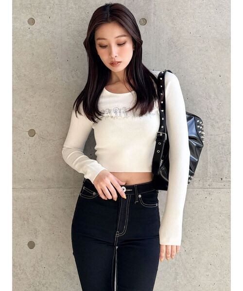 GYDA（ジェイダ）の「FADITALラインストーンニットトップス（ニット/セーター・レディース・ピンク/ブラック/オフホワイト・FREE）」の10枚目の写真