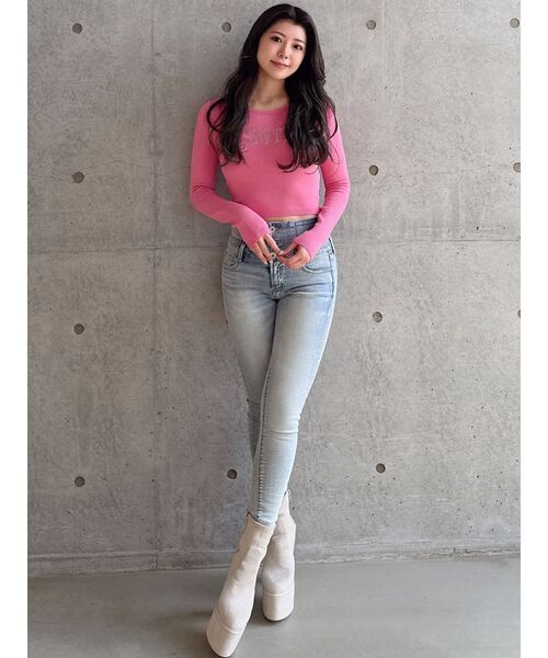 GYDA（ジェイダ）の「FADITALラインストーンニットトップス（ニット/セーター・レディース・ピンク/ブラック/オフホワイト・FREE）」の22枚目の写真