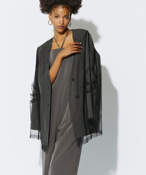 ANDRESD(アンドレスド)の「ピンストライプオールインワンドレス / pinstripe all in one dress(パンツドレス・レディース・グレー/ベージュ・L/M/S)」の7枚目の写真