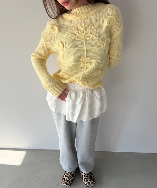 SANSeLF（サンセルフ）の「【SANSeLF】 フラワーモチーフニットセーター sanw25a010（ニット/セーター・レディース・イエロー・FREE）」の5枚目の写真