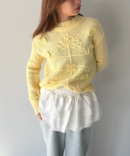 SANSeLF（サンセルフ）の「【SANSeLF】 フラワーモチーフニットセーター sanw25a010（ニット/セーター・レディース・イエロー・FREE）」の7枚目の写真