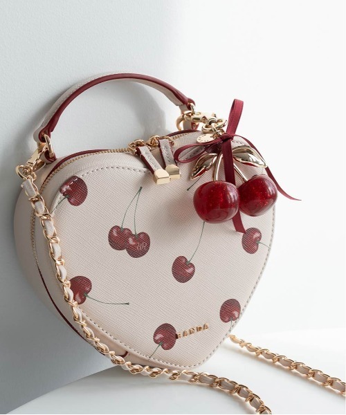 Cherry Collection】2WAYチェリープリントハートバッグ（ショルダー