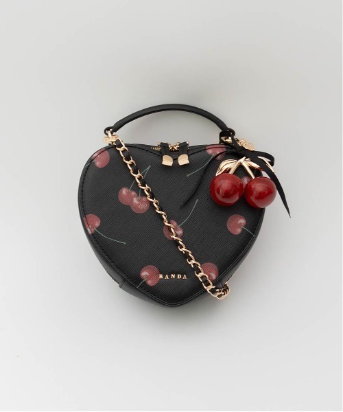 Cherry Collection】2WAYチェリープリントハートバッグ（ショルダー