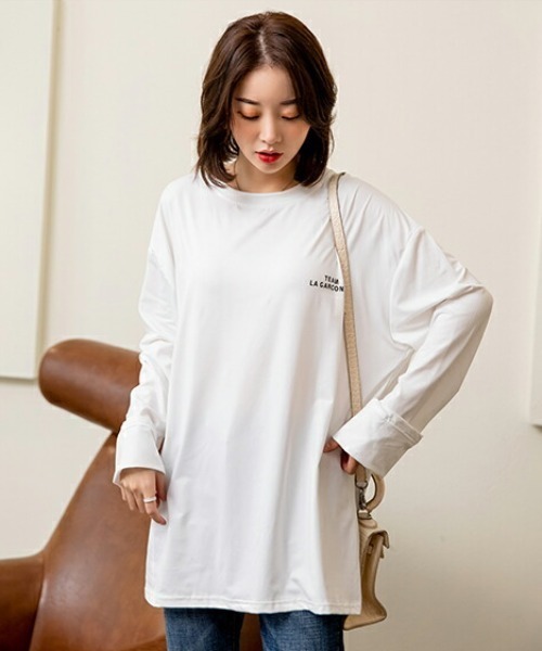 maison de LATIR(メゾンドラティール)の「ラフ感が可愛い長袖Tシャツ(Tシャツ/カットソー・レディース・ブラック/ホワイト・M/L/XL)」の6枚目の写真
