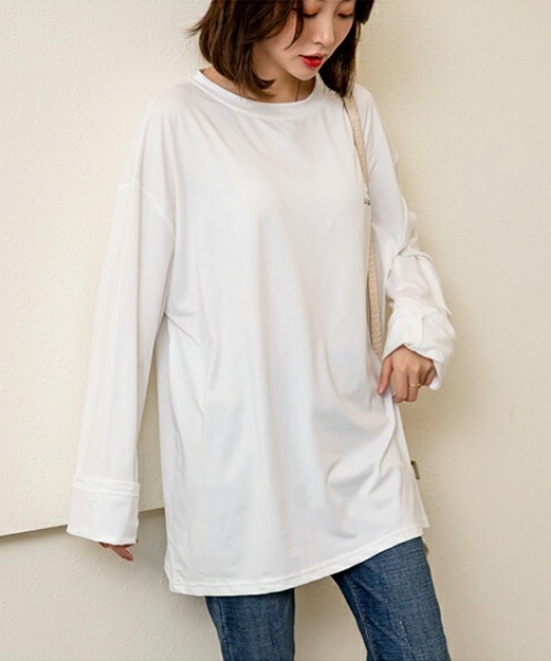 maison de LATIR(メゾンドラティール)の「ラフ感が可愛い長袖Tシャツ(Tシャツ/カットソー・レディース・ブラック/ホワイト・M/L/XL)」の4枚目の写真